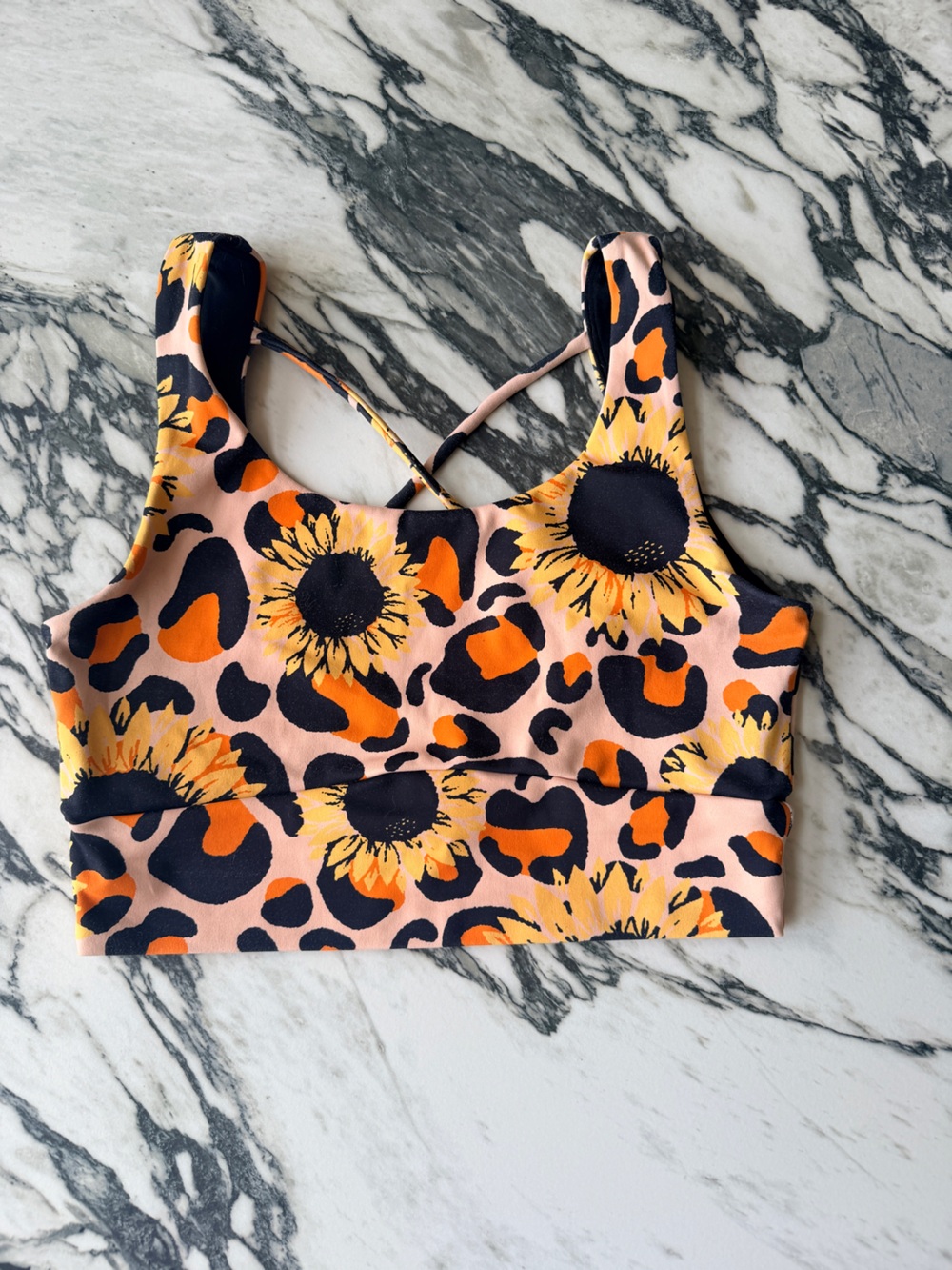 Exotica Sunflower Strappy Performance Scoop Neck Comfort Crop Top